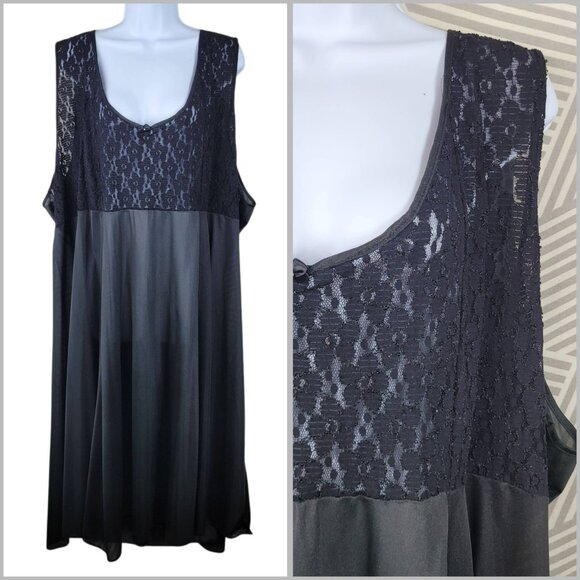 Vtg Sexy Nightgown Slip Plus 4X 5X Lingerie Dress Black Lace Long Midi Stretch - Picture 1 of 5